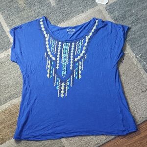 Apt. 9 Blue Geometric Short Sleeve Top